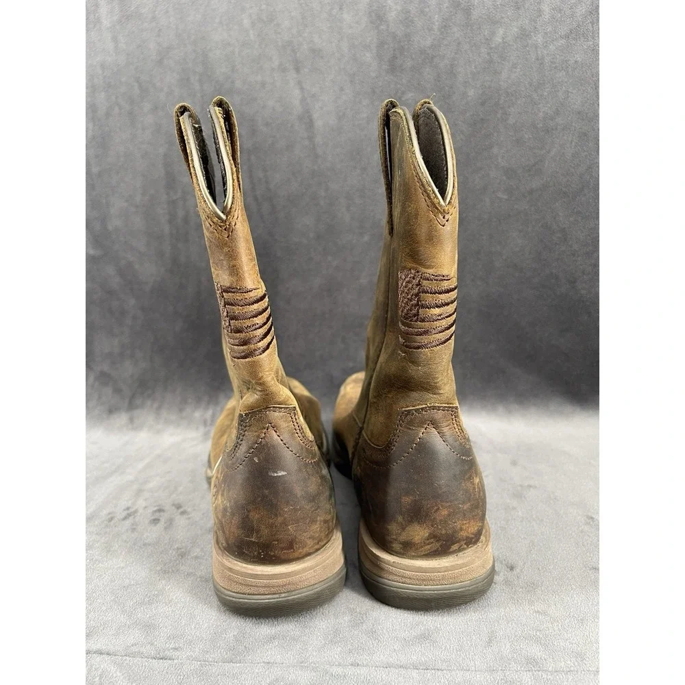Ariat Youth WorkHog Pull On Western Work Boots Brown Leather US 3 EUR 34